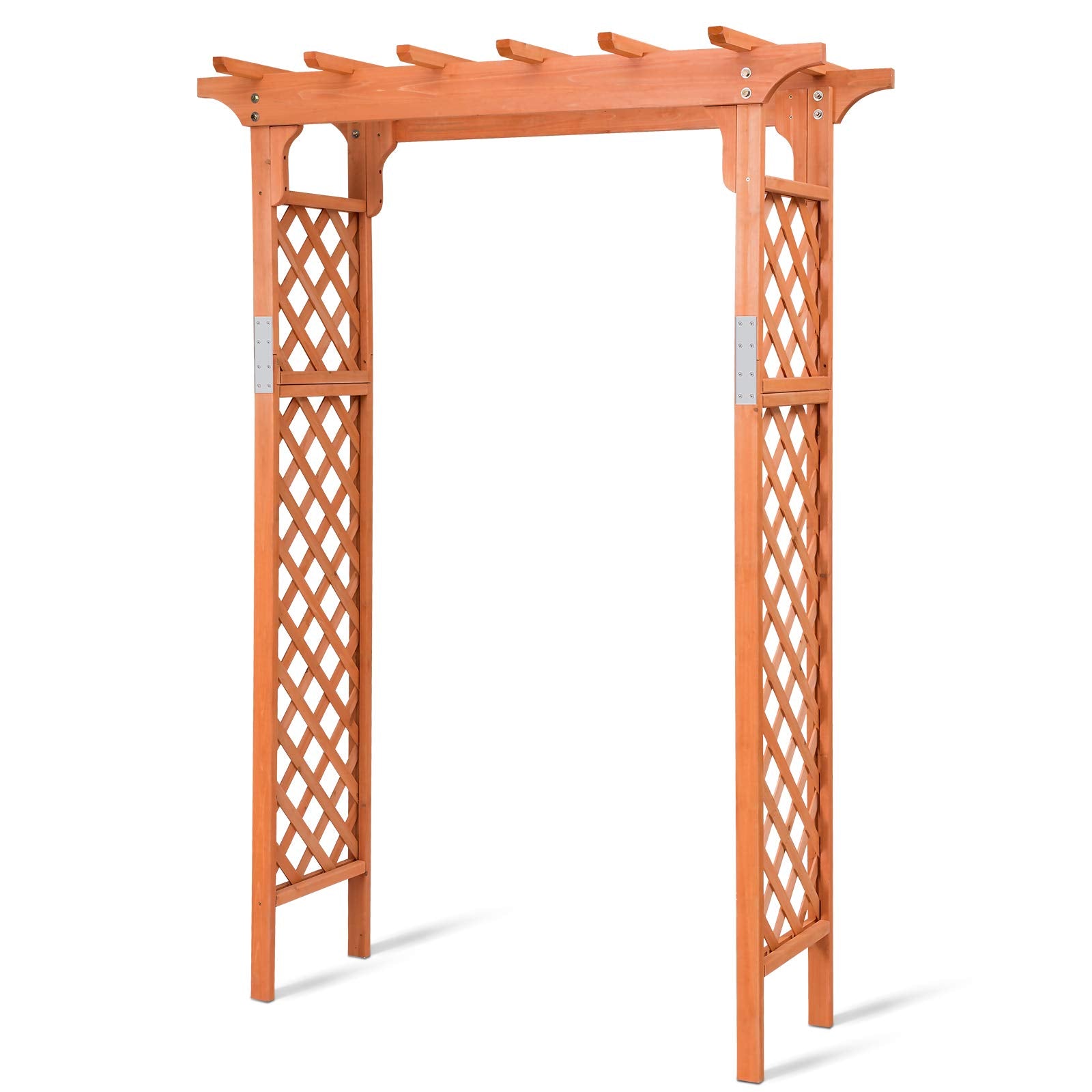 88-Inch Wooden Garden Arbor with Trellis, Decoration Outdoor Rose Arbor with Metal Connection